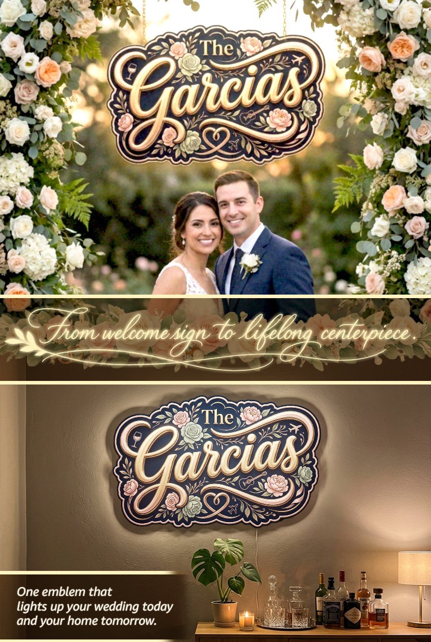 Concept-to-installation style illuminated wedding wall feature